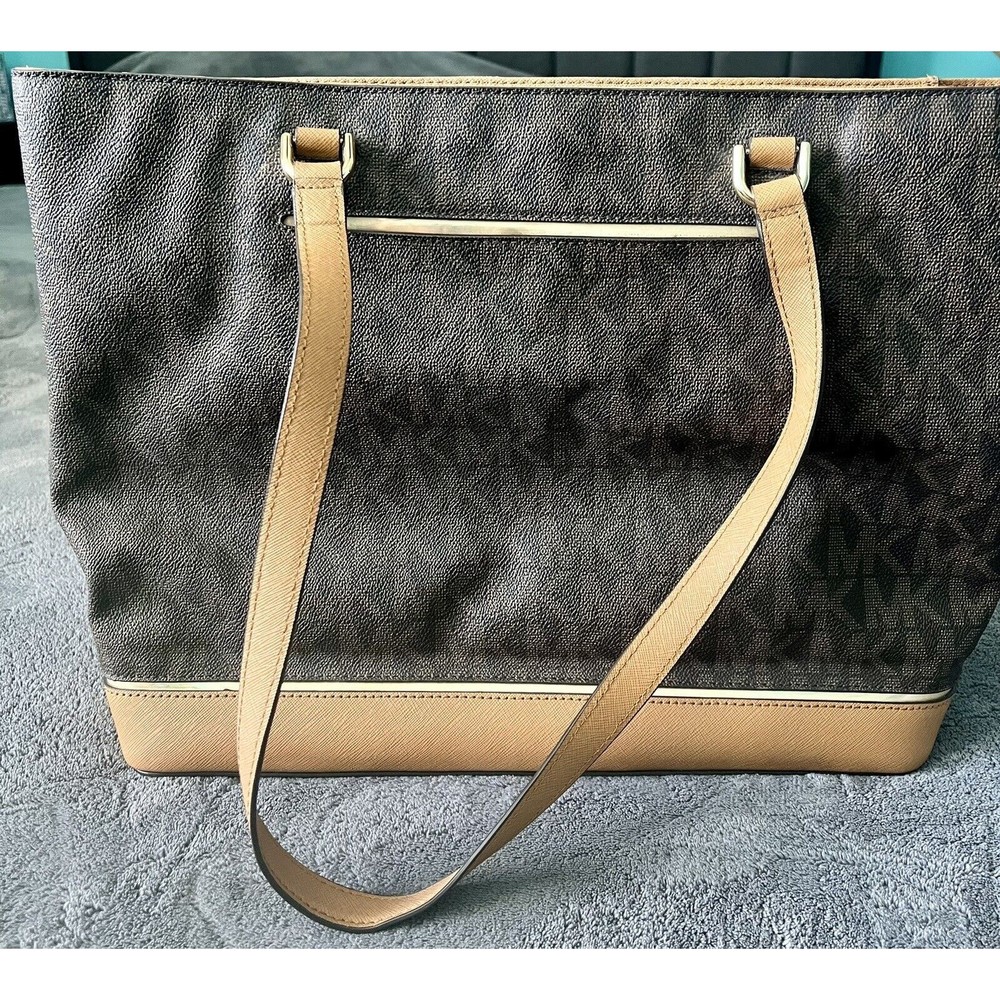 Michael Kors Brown MK Tote Bag with Gold Lightly Worn - Picture 2 of 9